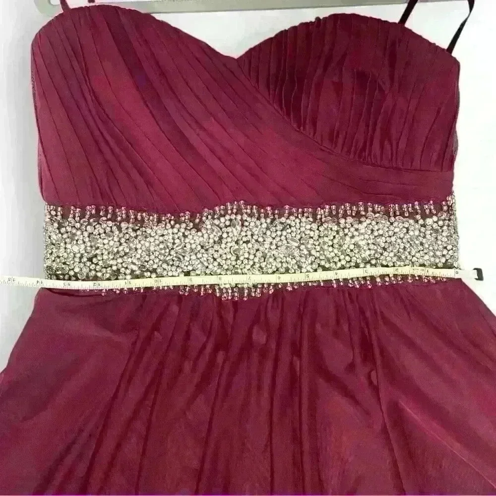 Formal Short Dress with Beaded Waist Burgundy Size 11 by Sequin Hearts - Picture 4 of 9